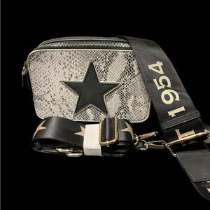 Vintage Havana Black and Silver Snakeskin Crossbody Bag with Extra Strap